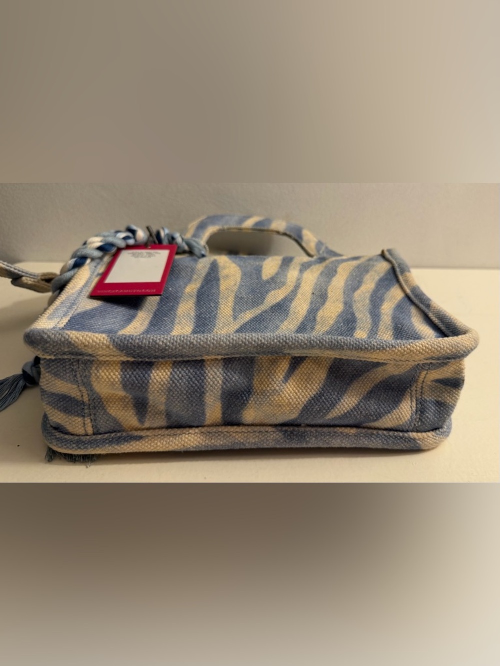 Vince Camuto small tote in blue and white zebra print.  NWT - Picture 3 of 14